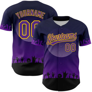 Custom Halloween Baseball Jersey Unisex Short Sleeve Sublimated Print Moisture Wicking Purple Black Team Name Number - Product Image 1