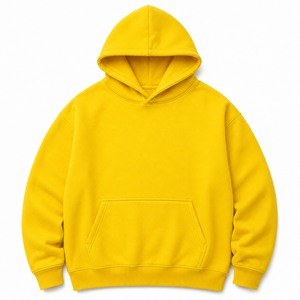 เสื้อฮู้ดโอเวอร์ไซส์ผู้ชาย ผ้าฟลีซ 100% คอตตอน สีเหลืองล้วน สวมใส่สบาย มีกระเป๋า ทรงปกติ เหมาะสำหรับใส่ในฤดูหนาว - Product Image 1