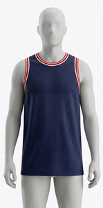 Débardeur en maille bleu marine pour homme, col rond, sans manches, respirant, vêtements de basketball, coupe classique, toutes saisons, 100% polyester - Product Image 1