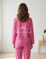 Setelan Piyama Wanita 2 Potong Bahan Rajut Cetak Flock Mewah Elegan 100% Katun untuk Musim Semi, Panas, dan Gugur, Lembut, Bernapas, Cepat Kering, Panjang