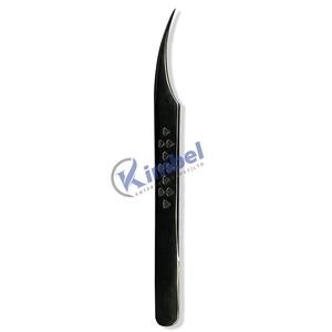 Pince à épiler professionnelle antistatique en acier inoxydable à pointe en fibre de 45 degrés, 12 cm, noire, pour extensions de cils, design en forme de cœur, marque privée - Product Image 5