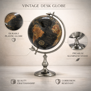 Globo Terráqueo de Escritorio Ejecutivo de Lujo con Base de Aluminio |   Globo Terráqueo Educativo con Mapa Detallado del Mundo para Oficina y Decoración del Hogar - Product Image 2