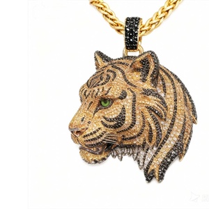 Tiger Head Face in 925 Silver with Yellow Plated Multi Colored Moissanite Hip Hop Pendant Fine Jewelry Pendants & Charms - Product Image 2