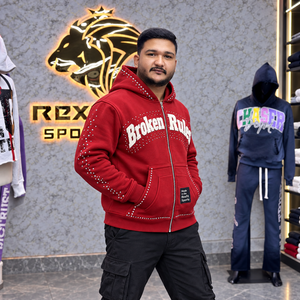 Custom Unisex <b>Zip</b> <b>Hoodie</b> Heavy Fleece Streetwear Applique Sweatshirt Rhinestone Sleeves Kangaroo <b>Pocket</b> Custom Label Casual Wear - Product Image 3