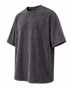 T-shirt en coton à col rond et manches courtes pour homme, coupe oversize, couleur unie, bordure contrastante délavée, style décontracté urbain, écologique, 230g LOW - Product Image 4