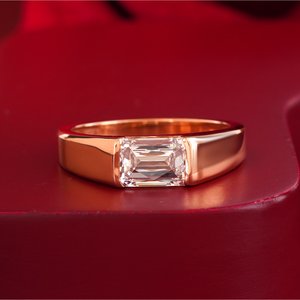 14K Rose Gold Men's <b>Ring</b> 2.11 CT <b>Emerald</b> Cut Lab Grown Diamond VVS-VS DEF Solitaire Wedding Band Bezel Setting IGI Certificate - Product Image 1