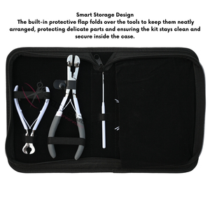 Kit complet d'outils pour extensions de cheveux blancs : Pince à bandes adhésives, Coupe-bandes, Crochet de tirage, Aiguilles à coudre courbées et Pinces de sectionnement - Product Image 5