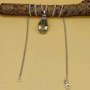 925 argent Sterling haute qualité coupe vert améthyste pierre gemme femmes collier naissance pierre cadeau pierre pendentif - Product Image 4