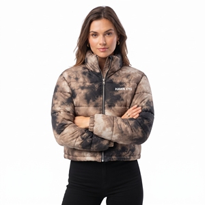 Trendy Tie Dye <b>Women</b> Winter Cropped Puffer <b>Padded</b> Quilted Stand Collar Full Zip Casual Streetwear Fashion Outerwear - Product Image 6