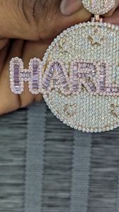 Pendentif HARLEM personnalisé, serti de diamants Moissanite VS, bijoux Hip Hop, plaqué argent sterling, breloque bling rap personnalisée, fabrication usine - Product Image 3