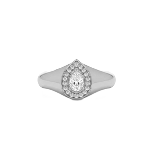 Pave Halo <b>Ring</b> Pear & Round Lab Created Diamond <b>Ring</b> Halo <b>Ring</b> Vintage Style 14K Solid Gold Signet <b>Ring</b> Teardrop <b>Statement</b> <b>Ring</b> - Product Image 3