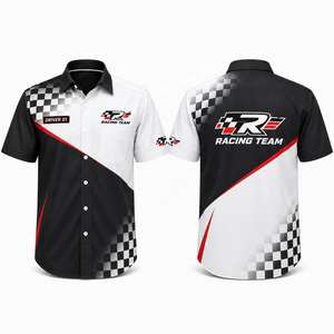 Camisa de trabajo personalizada para equipo de mecánicos, con botones, manga corta, diseño con ribetes, ropa de carreras, para verano e invierno - Product Image 2