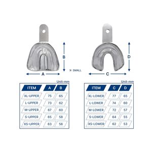 Juego Profesional de 10 Bandejas Metálicas para Impresiones Dentales |   Kit de Bandejas Perforadas de Acero Inoxidable (XS, S, M, L, XL) - Product Image 2