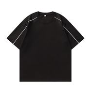 T-shirt décontracté en tricot à manches courtes et col rond pour homme, blanc, coupe ample, couleur unie, design à bordure contrastée
