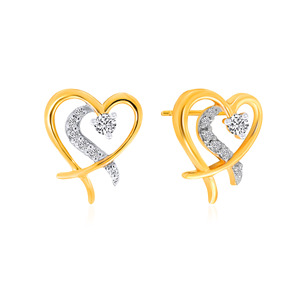 Pendientes Románticos con Doble Corazón y Diamantes Tallados en Forma de Corazón, Oro Amarillo, para Uso Diario, Color G, Piedra Cultivada en Laboratorio, Chapado en Oro de 18K - Product Image 2