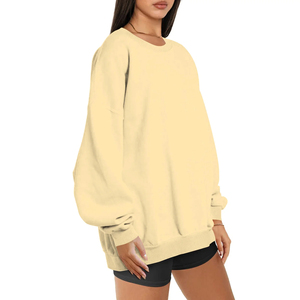 Women Oversized Solid Color Drop-Shoulder Sweatshirt Long Sleeve O-Neck Knitted Cotton Breathable Winter Wear - Product Image 5