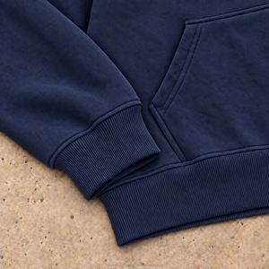 <b>Men's</b> <b>Navy</b> Blue Hooded Pullover Sweatshirt 100% Cotton <b>Fleece</b> Regular Fit Casual Solid Color Pocket Design Autumn Wear - Product Image 4