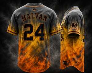 Maillot de baseball personnalisé pour homme, manches courtes, boutons sur le devant, imprimé par transfert thermique, polyester, évacuation de l'humidité, équipe Malvan, 220g - Product Image 2