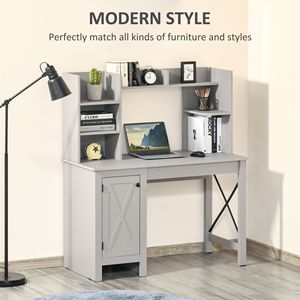 Modern Home Office Desk in Light Grey with Wooden Bookshelves Cabinet and <b>Study</b> <b>Table</b> Computer Desk with Storage Shelves - Product Image 4
