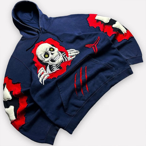 SHY SPORTS Sudadera con Capucha Gráfica al por Mayor, Bordado Personalizado de Garra y Huesos de Esqueleto, Sudadera Unisex con Parches - Product Image 3