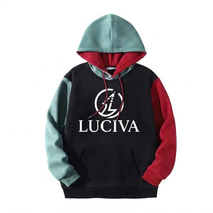 <b>Men's</b> Color-Block <b>Pullover</b> Hoodie – Tricolor Black Red & Teal Oversized Streetwear Sweatshirt - Product Image 2