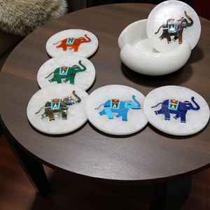 Sous-verres en marbre en forme d'éléphant, incrustation Pietra Dura, artisanat fait main, décoration - Product Image 3