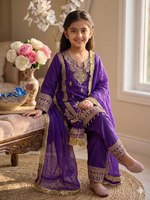 Set Palazzo Premium GMY in Seta Ricamata per Ragazze con Dupatta |   Abito Etnico per Bambini con Ricche Decorazioni a Paillettes