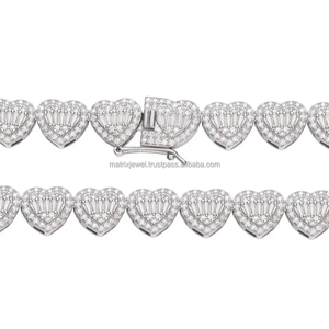 <b>Iced</b> <b>Out</b> 925 Silver Moissanite Necklace Hip Hop Jewelry Baguette Cut Diamond Heart Shape Tennis Necklace <b>Chain</b> - Product Image 4
