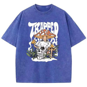 Camiseta Gráfica de Manga Corta con Cuello Redondo para Hombre, Estilo Urbano, Ajuste Delgado, Transpirable, Ecológica, con Diseño de Calavera de Hongo Trampado, de Algodón Estampado - Product Image 3