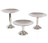 Support à gâteau de luxe en acier inoxydable doré à 2 niveaux avec pilier central en bois, présentoir rond pour desserts, support de service pour buffet