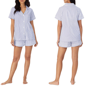 Conjunto de Pijama de Algodón para Mujer, Manga Corta, Pantalones Cortos, Estampado a Rayas, Ropa de Dormir de 2 Piezas, Ropa de Casa Suave y Cómoda, Conjunto de Pijama Personalizado - Product Image 5