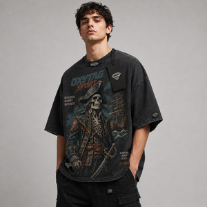 เสื้อยืดโอเวอร์ไซส์ลายกราฟิกวินเทจสไตล์สตรีทแวร์สั่งทำพิเศษสำหรับผู้ชายและผู้หญิง พิมพ์ลายโจรสลัด สีดำ ผ้าฝ้าย - Product Image 5