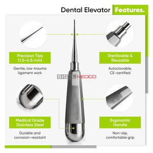 Surgical Tooth Extraction Instruments 1.5mm 2.5mm <b>3</b>.5mm 4.5mm Professional Dental Root Dental Elevator Set of 4 pcs Set - Product Image 3