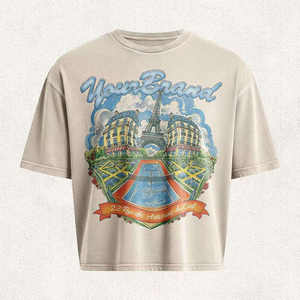 Camiseta de Verano de Alta Calidad, Color Beige Blanco, con Temática de Banda de Rock, Conmemorativa, Tejida, 100% Algodón Orgánico, Retro, de Corte Cuadrado y Manga Corta - Product Image 3