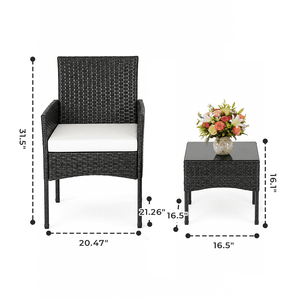 Set di Mobili da Giardino in Rattan PE a 3 Pezzi con Telaio in Alluminio, Due Sedie e Tavolo per Esterni - Product Image 2