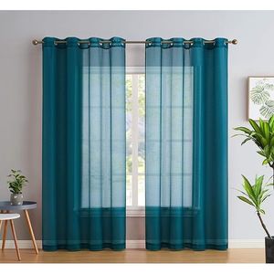 Set di 2 Tende Semitrasparenti in Voile con Occhielli, Filtranti la Luce, per Camera da Letto, Soggiorno, Sala da Pranzo, Grigio, Teal, Blu - Product Image 3