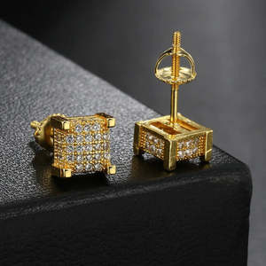 14K White Gold Lab Grown Diamonds Hip Hop Stud <b>Earrings</b> Iced 3D Square Cube Yellow Rose Gold Wedding IGCI Certified Screw Back - Product Image 1