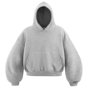 Sweat-shirt à capuche gris surdimensionné personnalisé brodé, en molleton épais, à épaules tombantes, manches longues, style streetwear décontracté, 100% coton - Product Image 1