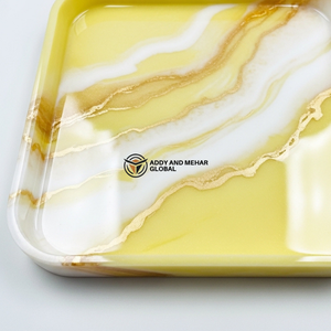 Bandeja Cuadrada Moderna de Resina con Efecto Mármol Amarillo – Bandeja Decorativa Brillante Hecha a Mano con Detalle de Vetas Doradas |   Mesa de Centro y Tocador - Product Image 4