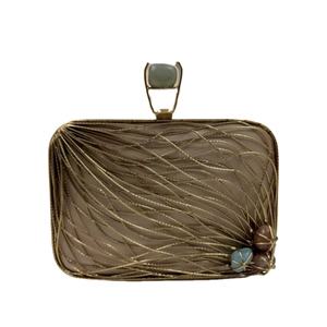 Luxury Handmade Metal Evening <b>Clutch</b> <b>Bag</b> With Artistic Wire Pattern Natural Stone Accent Bridal Party Womens Handbag - Product Image 1