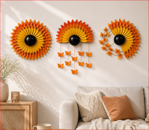Juego de 3 adornos de pared de hierro con diseño de girasol y mariposa, decoración floral 3D moderna de 13 pulgadas de diámetro con centro desmontable multicolor - Product Image 2