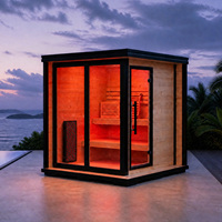 Kabin Sauna Luar Ruangan Kayu Pinus dengan WiFi Pintar Opsional Terapi Cahaya Merah Sauna Kubus Uap Panoramic 2-3 Orang Hitam Bersertifikasi ETL