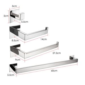Set di Accessori per Bagno con Adesivo Forte, 4 Pezzi, Argento, Senza Foratura, Porta Asciugamani, Gancio per Accappatoio, Portaoggetti per Hotel - Product Image 6