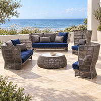 Fabricant de Foshan, mobilier de patio moderne, coussins amovibles, design ergonomique, ensemble de canapés en corde pour balcon et terrasse avec table basse