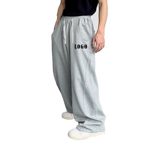 กางเกงขายาวทรงบэгกี้ผู้ชายคุณภาพสูง ผ้าฝ้าย 100% เอวยางยืด ระบายอากาศได้ดี ทรงโอเวอร์ไซส์ ดีไซน์เรียบง่าย รับสกรีนโลโก้ - Product Image 1