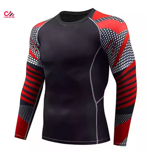 Conjunto de compresión para hombre, manga larga, cuello redondo, secado rápido, licra, poliéster, camiseta de manga larga y pantalones para venta en línea - Product Image 2