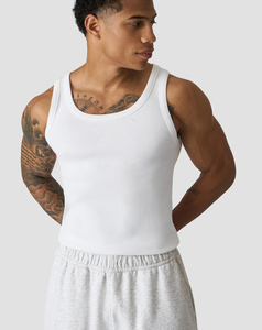 XL Size Lightweight Breathable Men's <b>White</b> Ribbed <b>Tank</b> <b>Top</b> O-Neck Casual Knitted Solid Color Spandex Front Logo 2026 Wholesale - Product Image 1