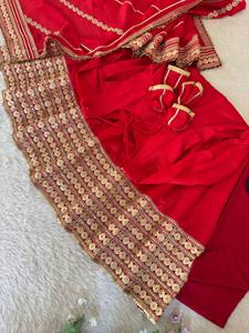 <b>Red</b> Embroidered Anarkali <b>Lehenga</b> Set Long Sleeve Dupatta Traditional Dress for Wedding Party Women - Product Image 4