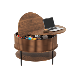 Tavolino da Caffè Rotondo con Piano Sollevabile da 31,5 Pollici, Stile Rustico Marrone, con Vano Portaoggetti e Gambe in Acciaio Resistente, Design Sicuro per Soggiorno - Product Image 3