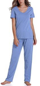 Ensemble pyjama élégant pour femme, tenue de nuit 2 pièces comprenant un haut à manches courtes doux et un bas confortable, respirant et léger - Product Image 3